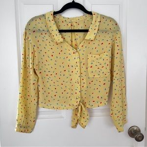 Lily Brown $118 Women’s Knotted Button Down Blouse Shirt Yellow One Size (S)